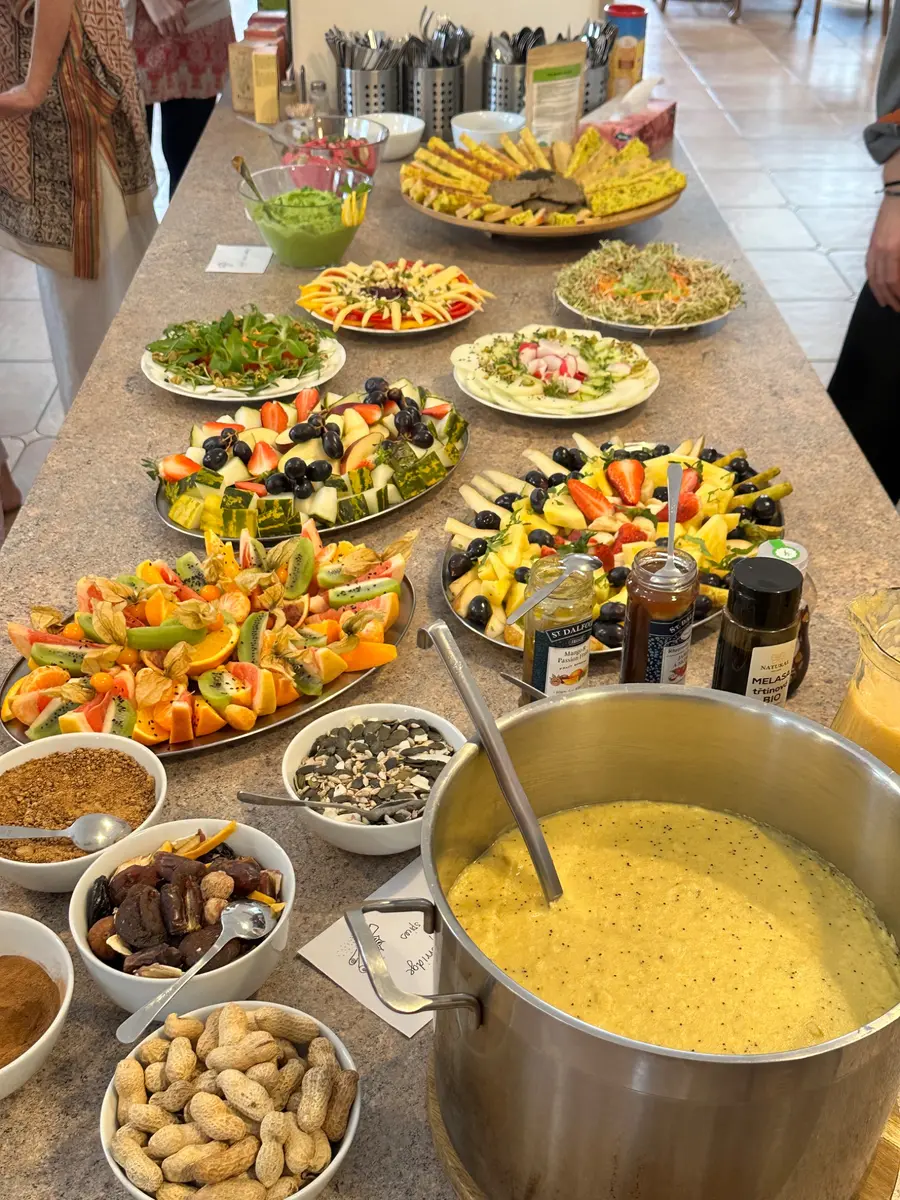 An abundant vegan buffet shared at a previous Andrew Barnes retreat